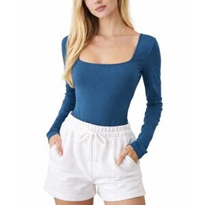 NWOT HYZ Square Neck Long Sleeve Bodysuit Teal Blue Size M